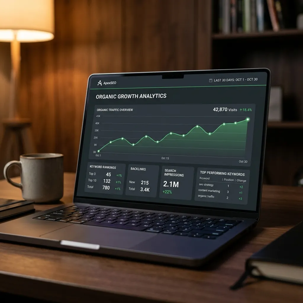 Schermata di monitoraggio dell'andamento del traffico organico su laptop